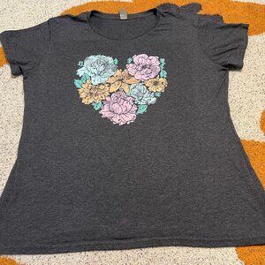 womens size xl gray instant message floral heart tee